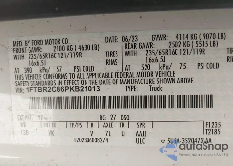 2023 Ford Transit-250 из США, поврежденный, VIN 1FTBR2C86PKB21013